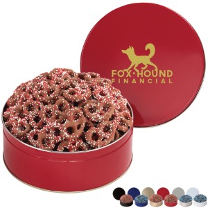 Corporate Color Chocolate Pretzel Tin, 1lb 3.3oz. - MD8235