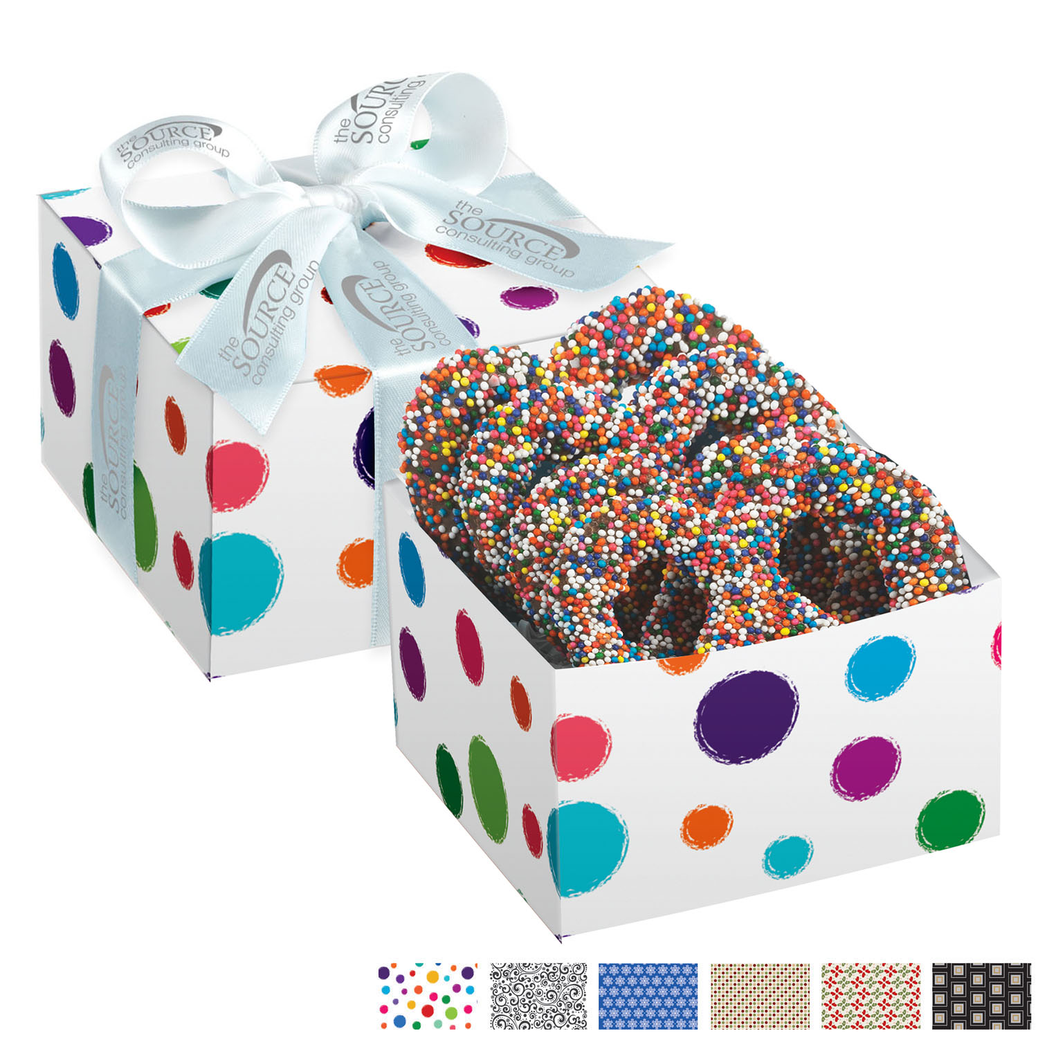 Product Photo 1 Chocolate Covered Pretzel Gift Box, Rainbow Nonpareil Sprinkles