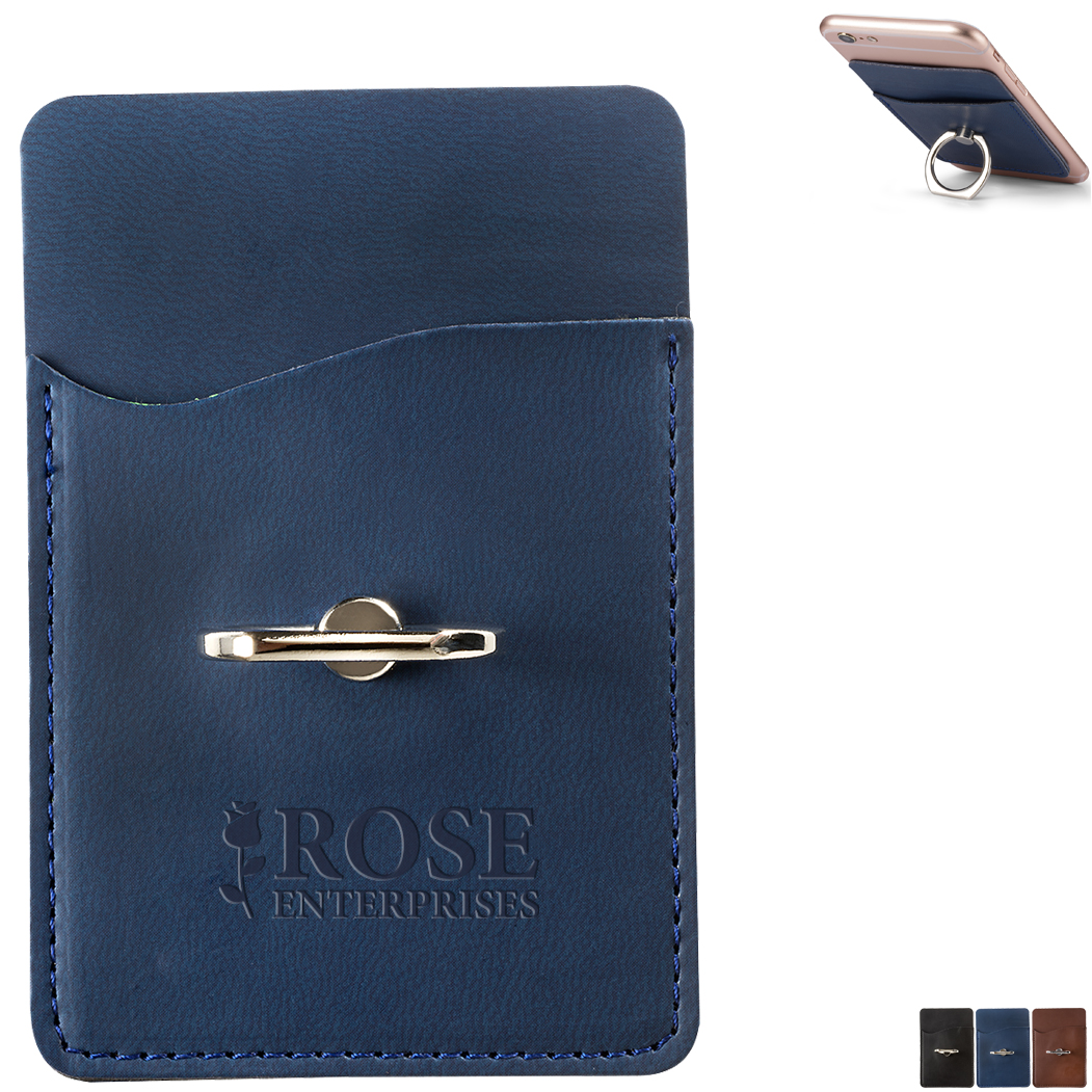 Product Photo 1 Tuscany™ Leatherette Smartphone Pocket Card Holder w/ Metal Ring Phone Stand