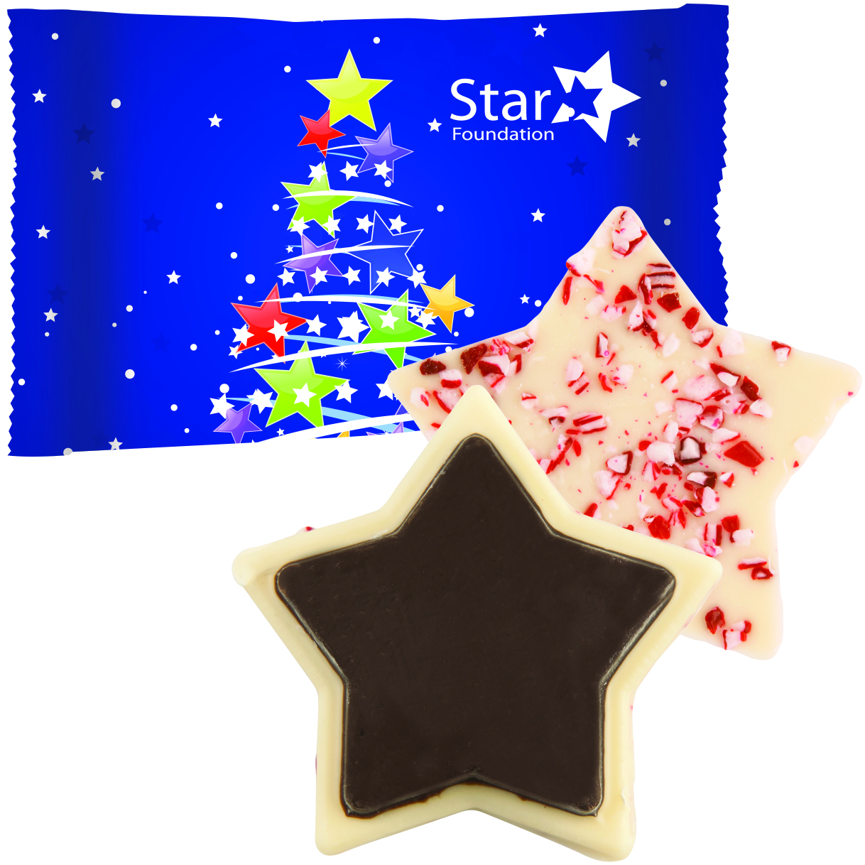 Product Photo 1 Wrapped Chocolate Peppermint Bark Star, 1-1/2oz.