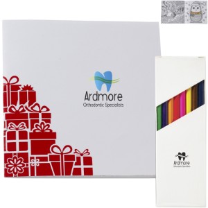 Holiday Deluxe Red Gift Boxes Adult Coloring Book & 8-Piece Color Pencil Set - JN1168