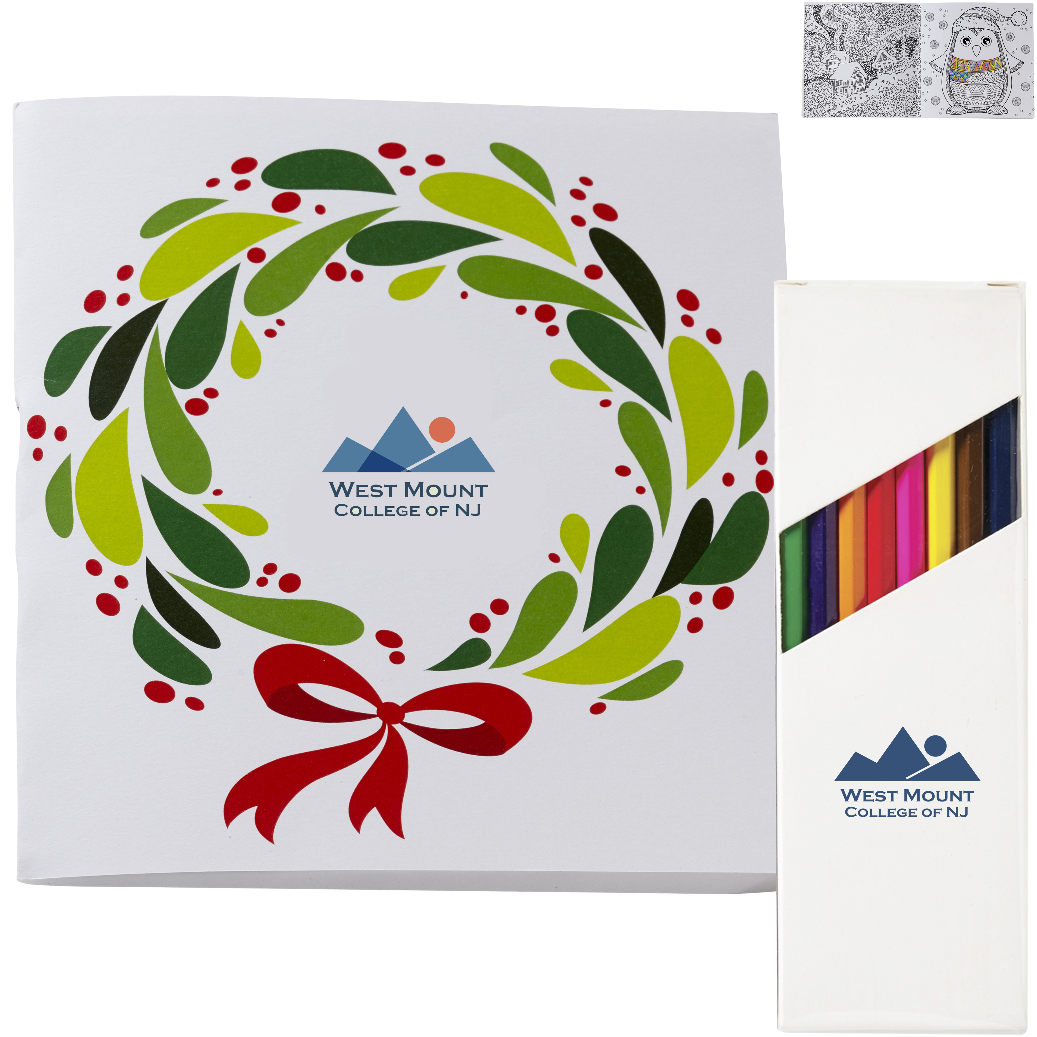Product Photo 1 Holiday Deluxe Wreath Adult Coloring Book & 8-Piece Color Pencil Set