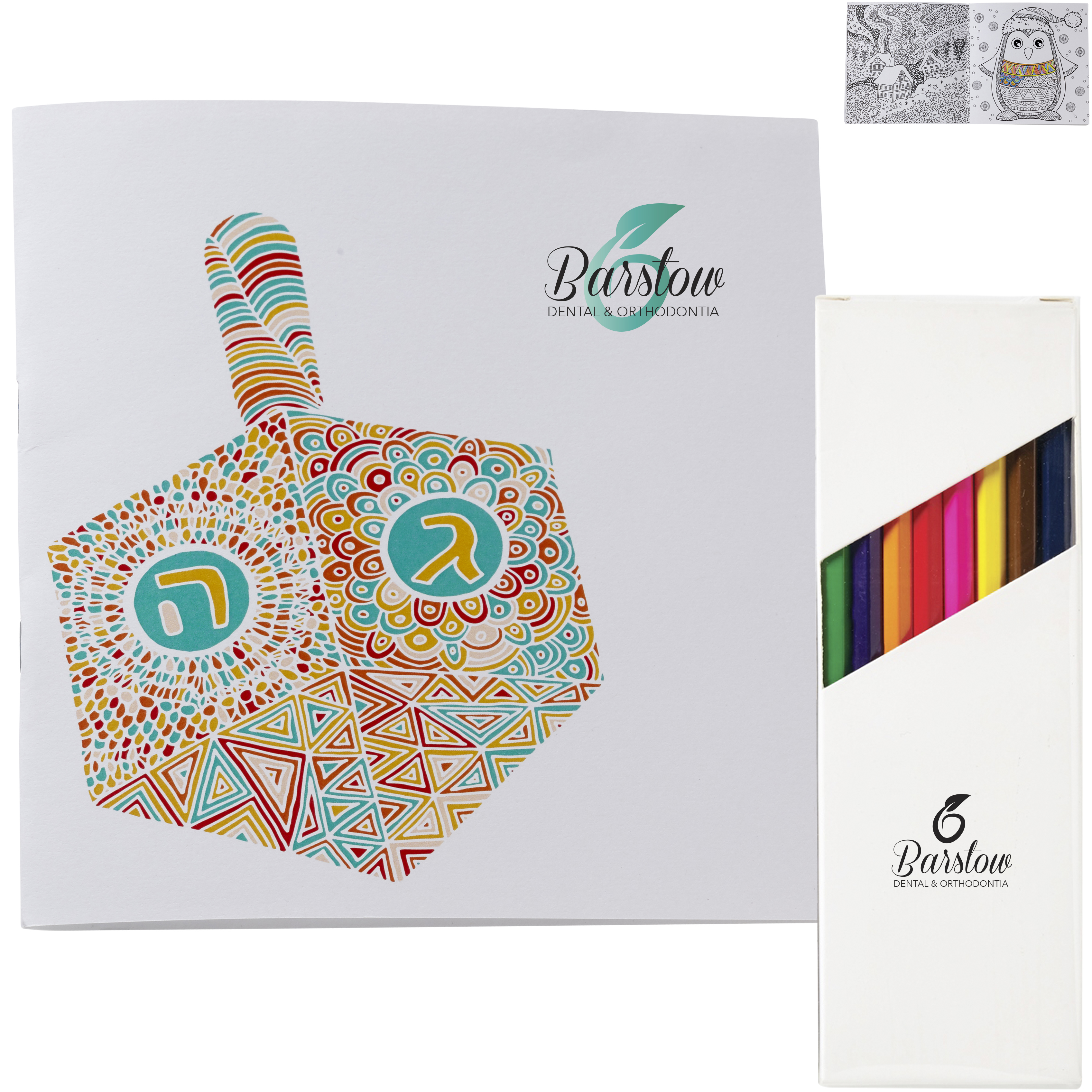 Product Photo 1 Holiday Deluxe Dreidel Adult Coloring Book & 8-Piece Color Pencil Set