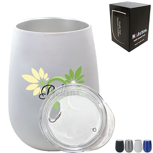Product Photo 1 Soft Touch Halcyon™ Stainless Steel Wine Glass, 12oz., Full Color Imprint