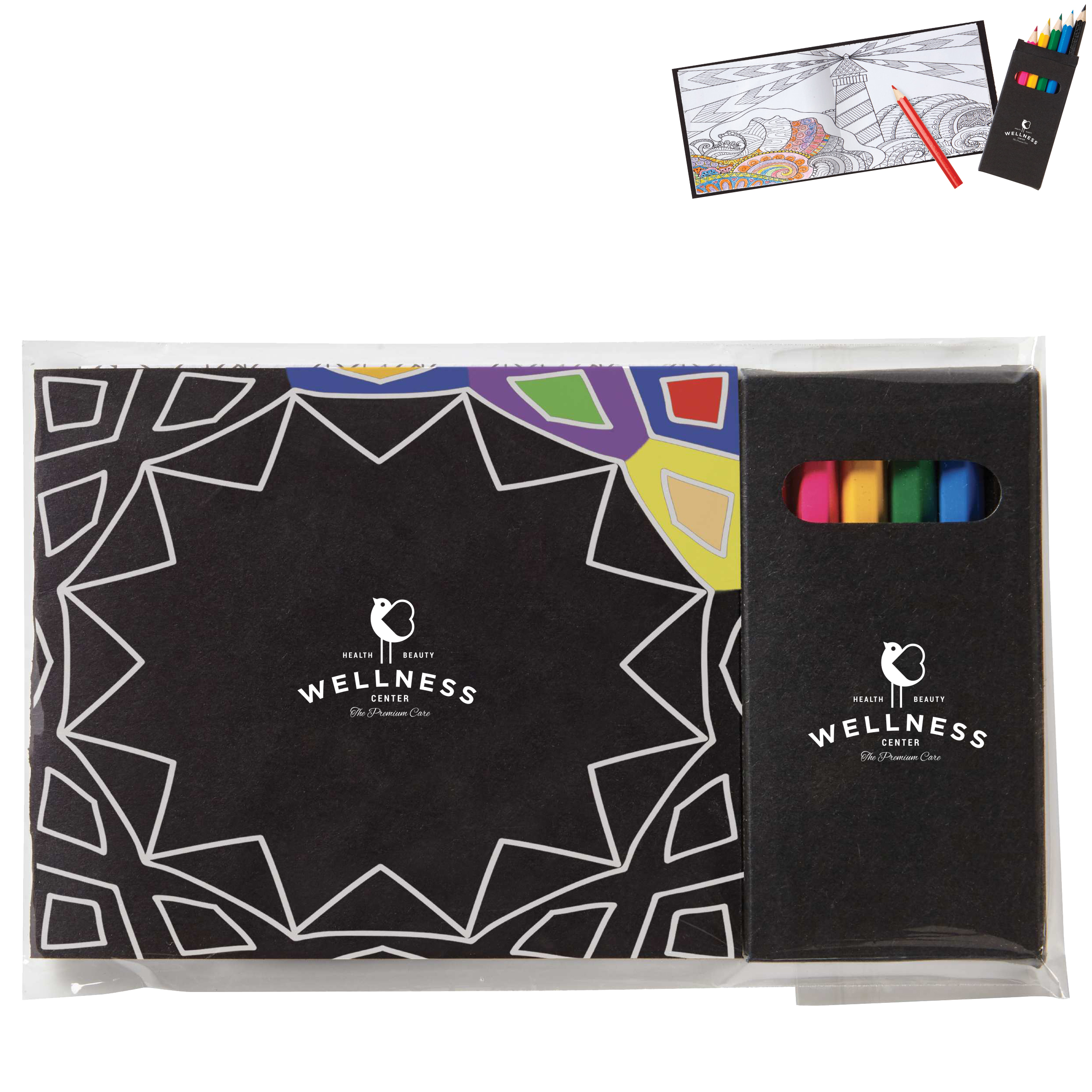 Product Photo 1 Black Cover Adult Coloring Book & 6 Color Pencil Set