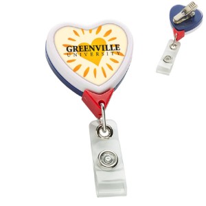 Jumbo Patriot Heart Retractable Badge Holder, Alligator Clip - DE3195