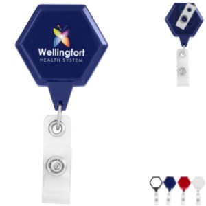 Jumbo Hexagon Retractable Badge Reel, Bull Dog Clip - DE3203