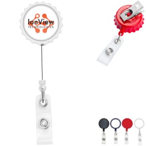 Bottle Cap Retractable Badge Reel, Bull Dog Clip - DE3230