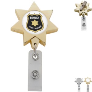 Metallic Finish Seven Point Star Retractable Badge Reel, Alligator Clip - DE3245