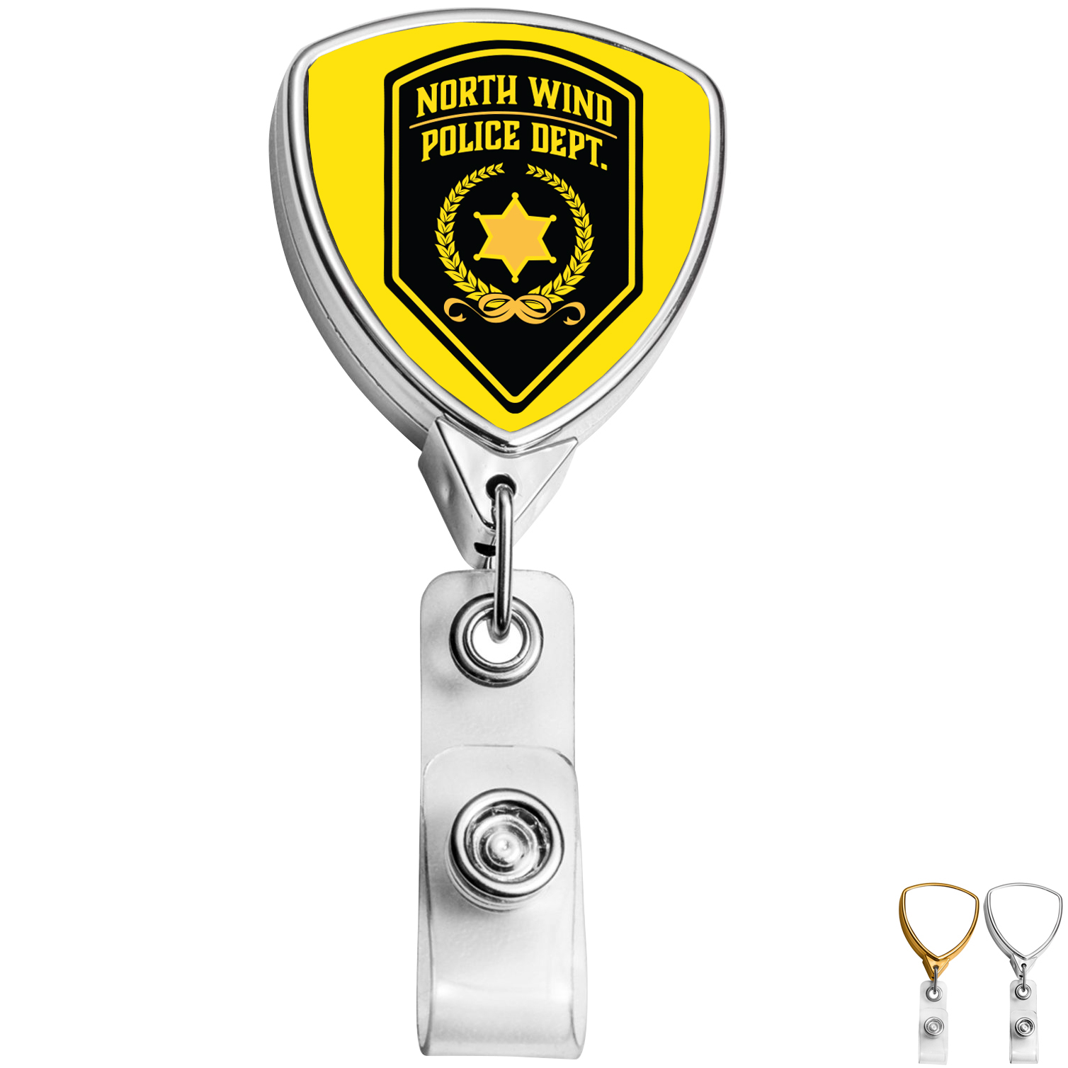 Product Photo 1 Metallic Finish Shield Retractable Badge Reel, Bull Dog Clip