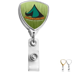 Metallic Finish Shield Retractable Badge Reel, Bull Dog Clip - DE3253