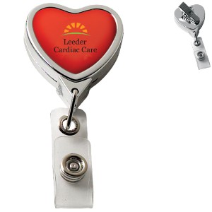 Metallic Finish Heart Retractable Badge Reel, Alligator Clip - DE3250