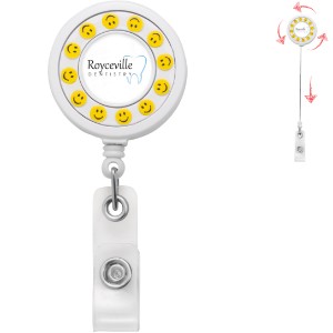 Smiley Spinner Badge Reel, Alligator Clip - DE3256