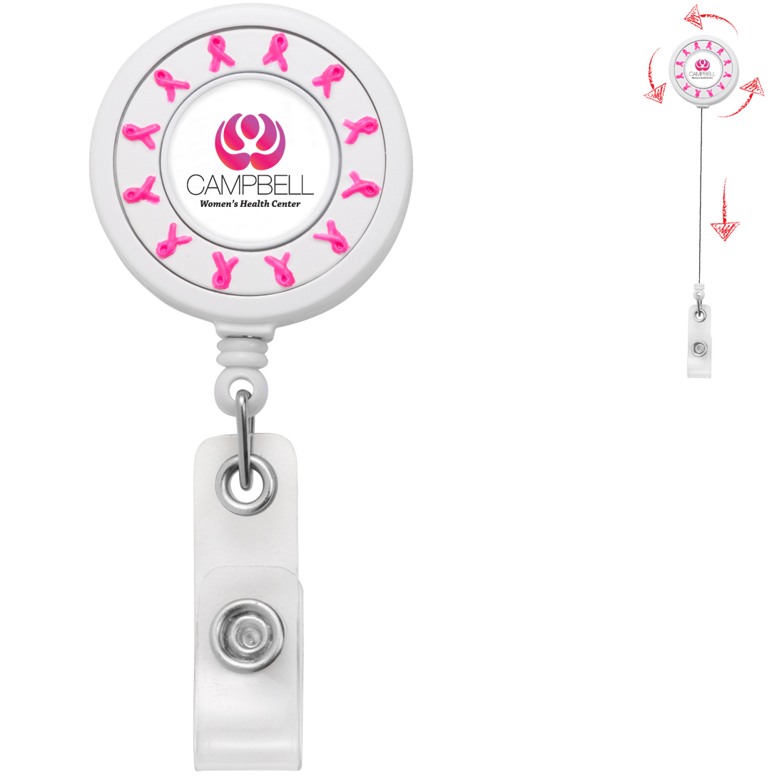 Product Photo 1 Pink Ribbon Spinner Badge Reel, Alligator Clip