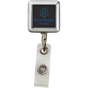 Square Metal Badge Reel, Alligator Clip - DE3315