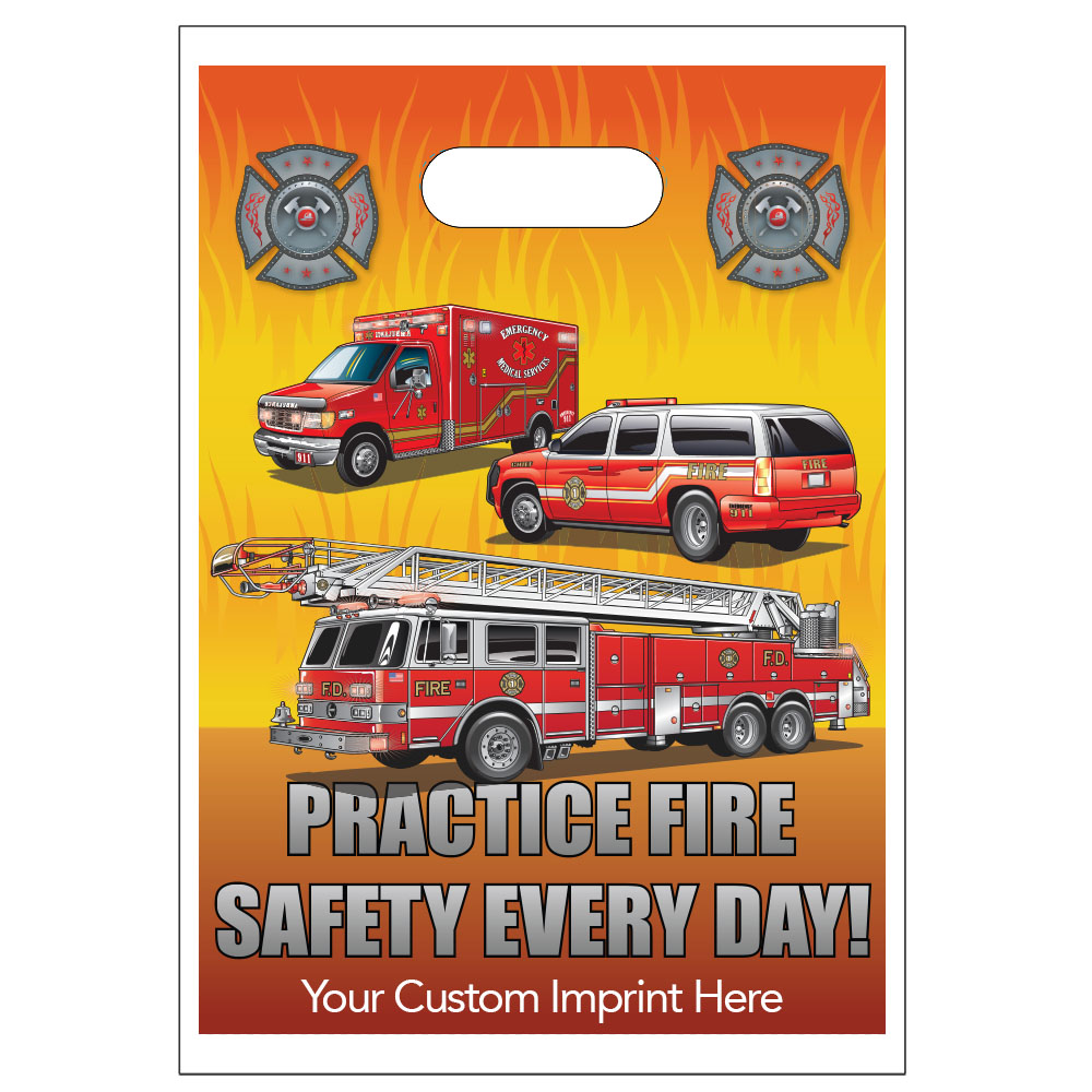 Product Photo 1 Digital Full Color Die Cut Plastic Bag w/Practice Fire Safety Design, 9" x 13"