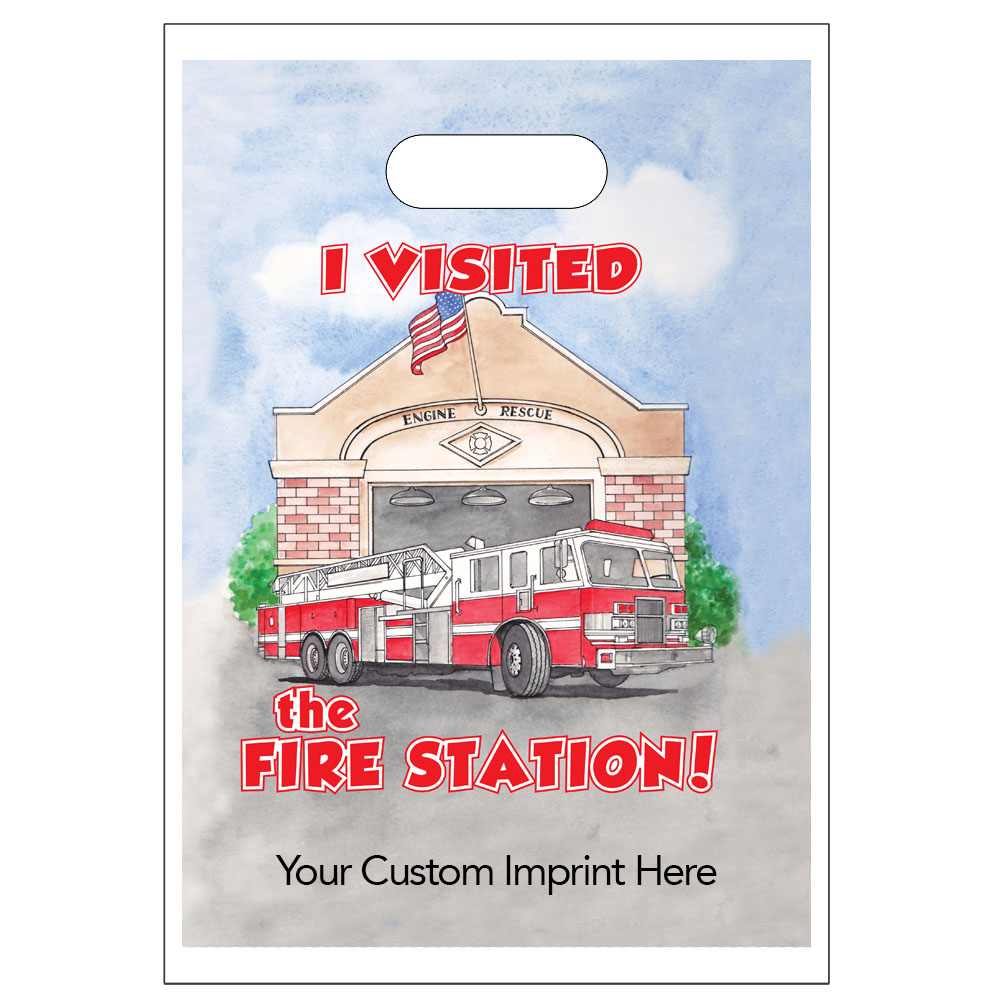 Product Photo 1 Digital Full Color Die Cut Plastic Bag w/ I Visited the Fire Station Design, 9" x 13"