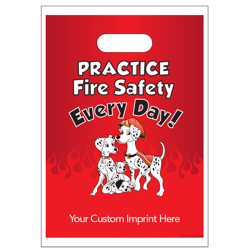 Product Photo 1 Digital Full Color Die Cut Plastic Bag w/ Practice Fire Safety Design, 9" x 13"