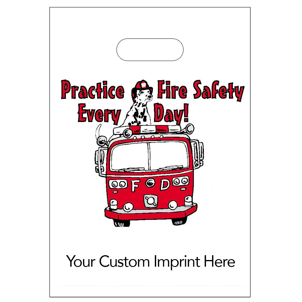 Product Photo 1 Digital Full Color Die Cut Plastic Bag w/ Practice Fire Safety Every Day Design, 9" x 13"