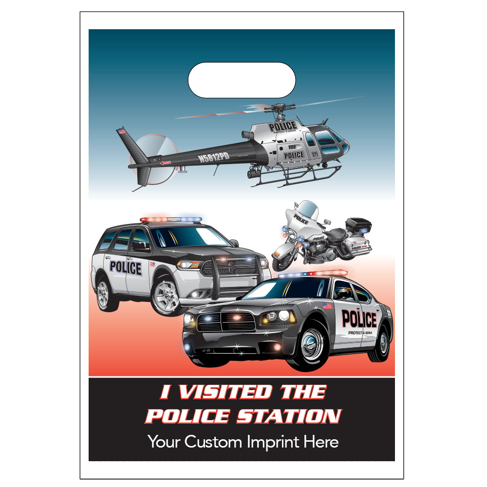 Product Photo 1 Digital Full Color Die Cut Plastic Bag w/ Police Station Design, 9" x 13"