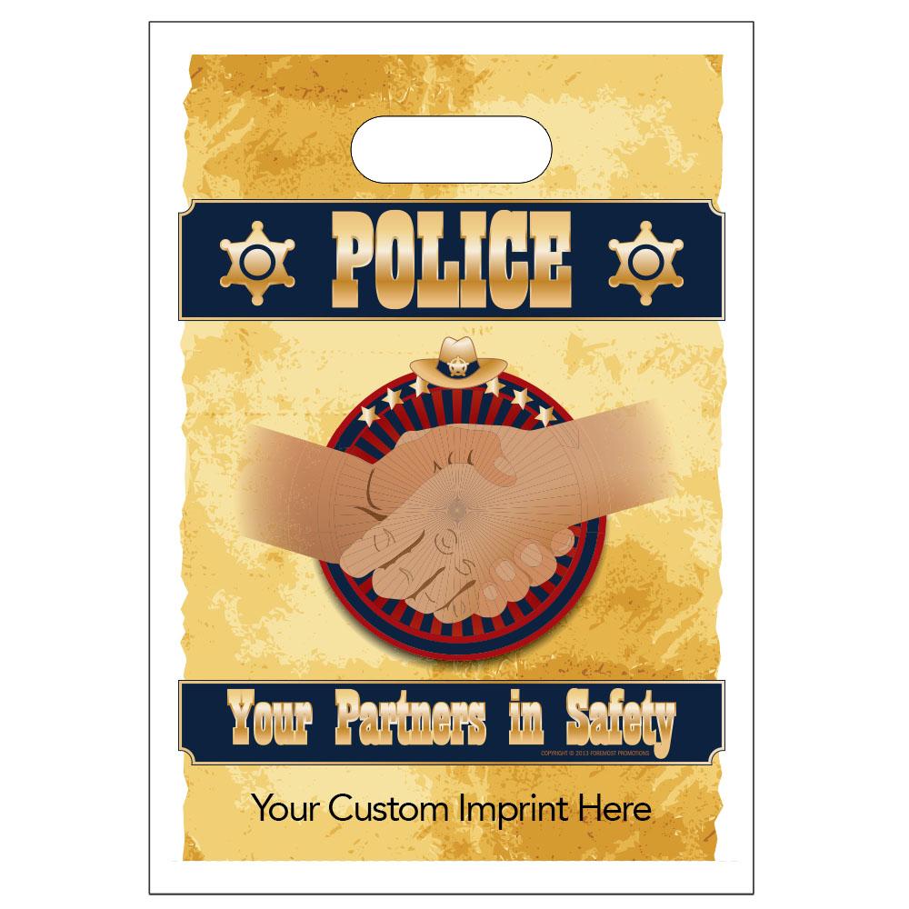 Product Photo 1 Digital Full Color Die Cut Plastic Bag w/ Police Your Partners in Crime Design, 9" x 13"