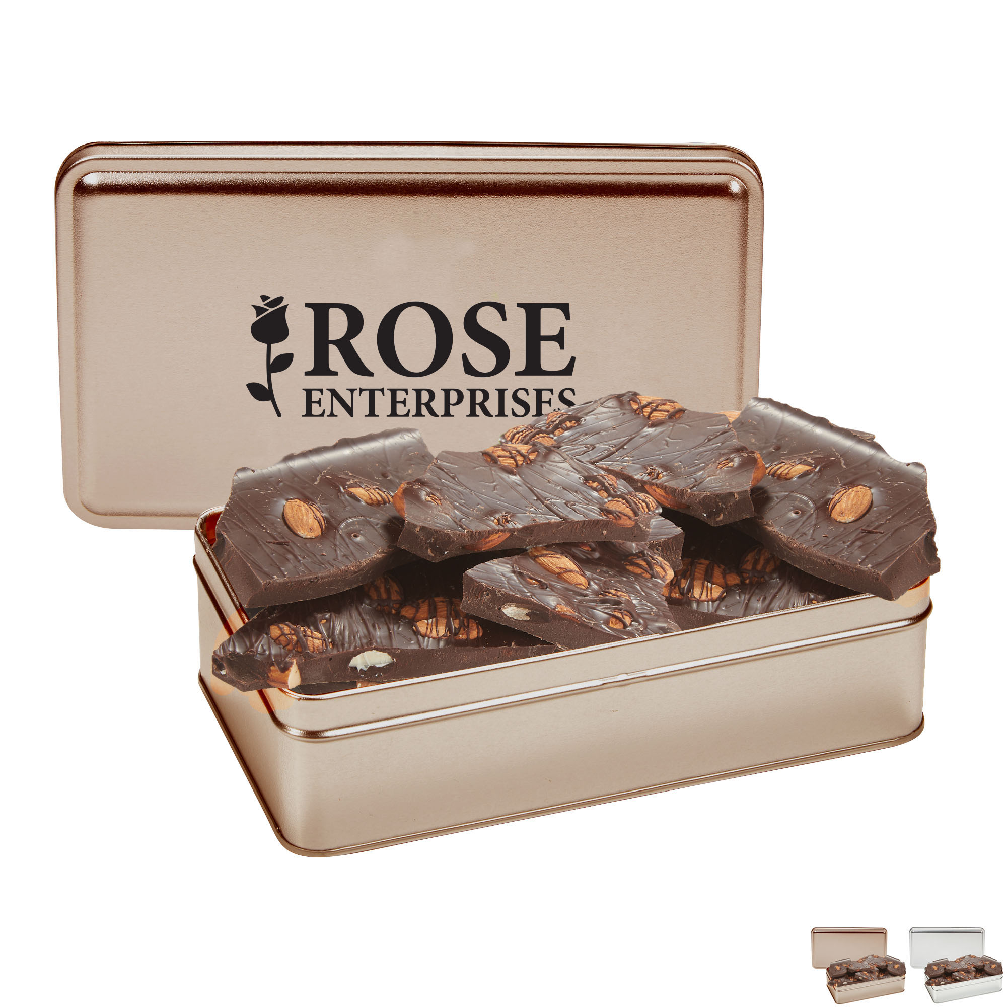 Product Photo 1 Dark Chocolate Almond Bark Rectangle Gift Tin, 14.5oz.