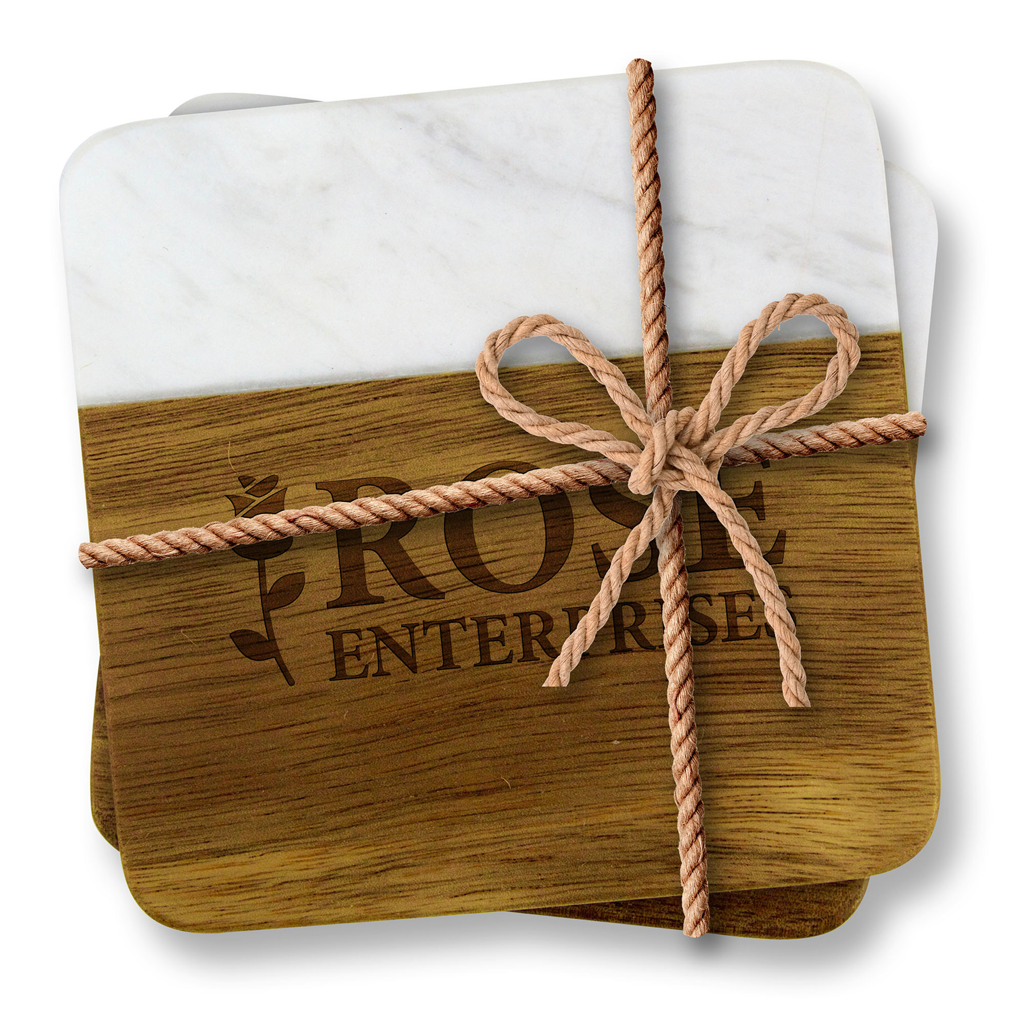 Product Photo 1 Acacia Wood & Greek Marble Coaster 2 Piece Set
