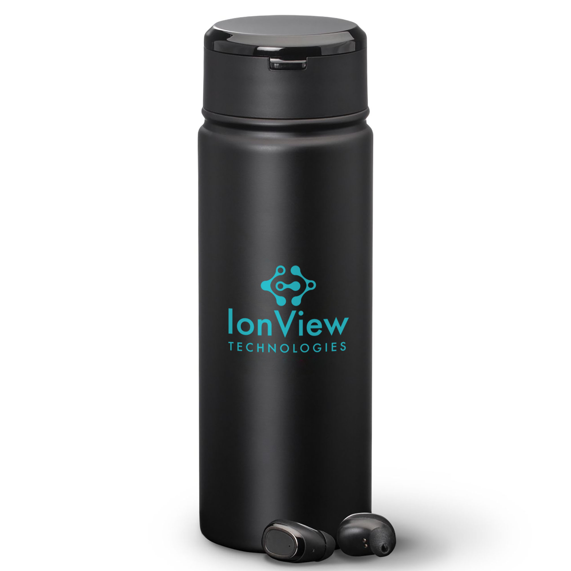 Product Photo 1 Strada Stainless Steel Vacuum Bottle w/ Wireless Earbuds, 18oz.