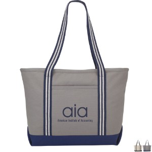 Stripe Handle 20oz. Cotton Canvas Zippered Boat Tote - LD4064