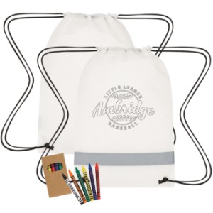 Lil' Bit Reflective Non-Woven Coloring Drawstring Bag w/ Crayons - HT1231