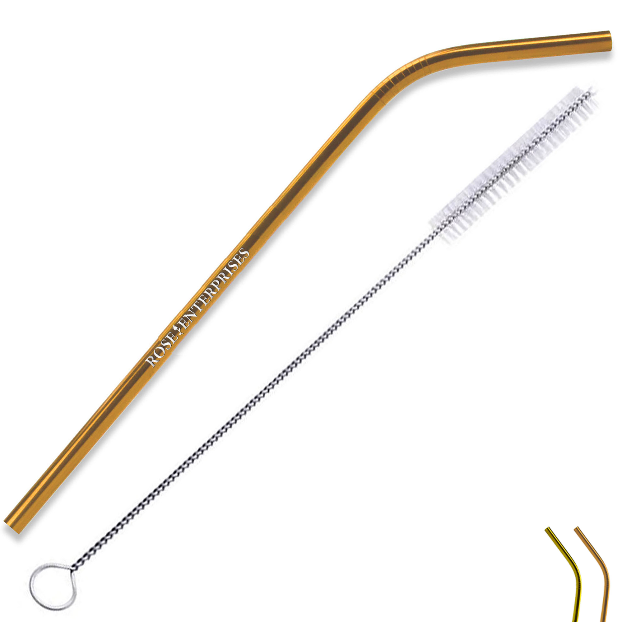 Product Photo 1 Metallic Stainless Steel Bent Straw w/ Cleaning Brush
