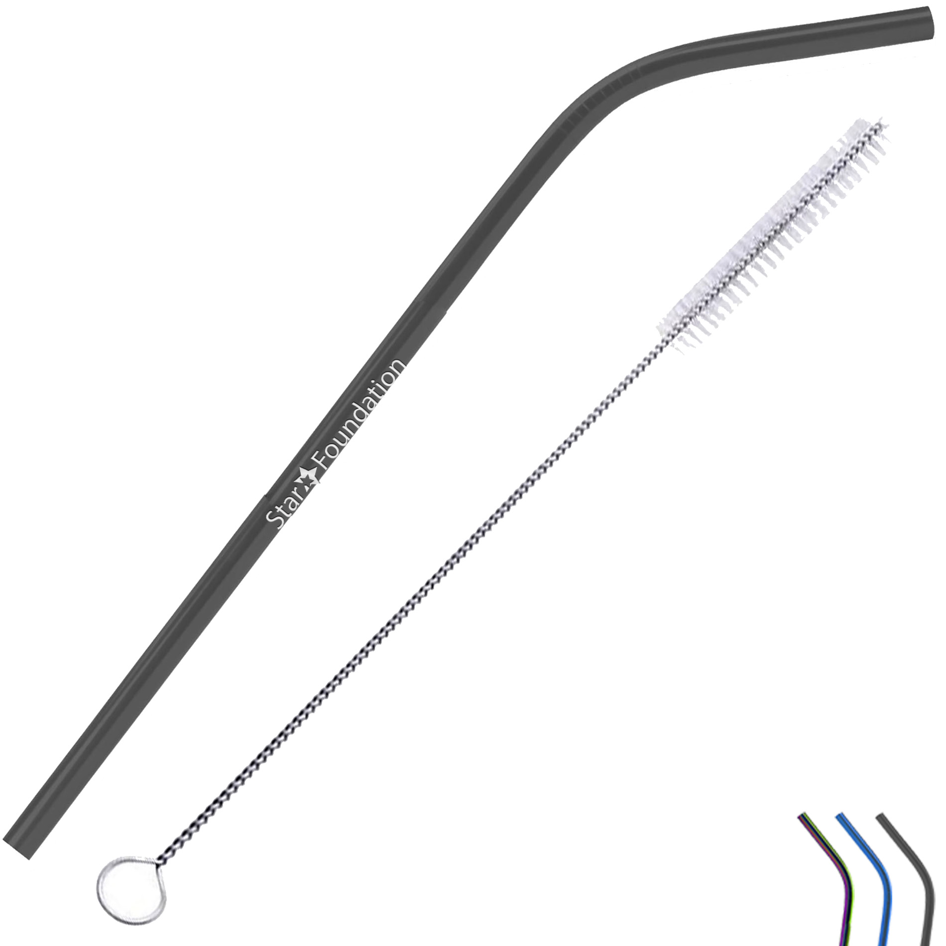 Product Photo 1 Colorful Stainless Steel Bent Straw w/ Cleaning Brush