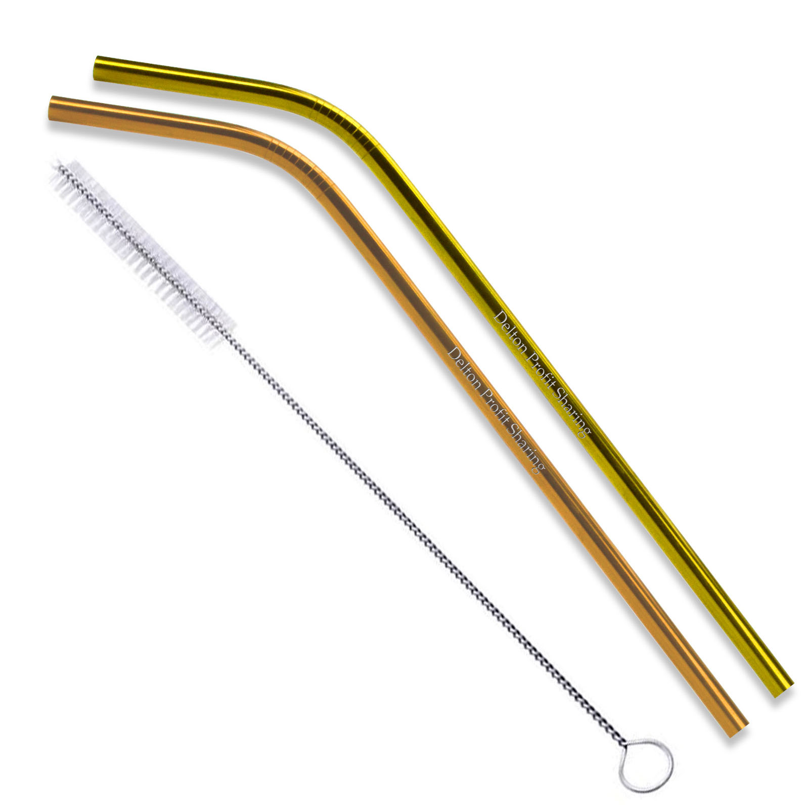 Product Photo 1 Gold & Copper Stainless Steel Bent Straw Set w/ Cleaning Brush