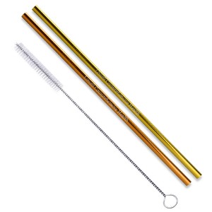 Gold & Copper Stainless Steel Straw Set w/ Cleaning Brush - WB2436
