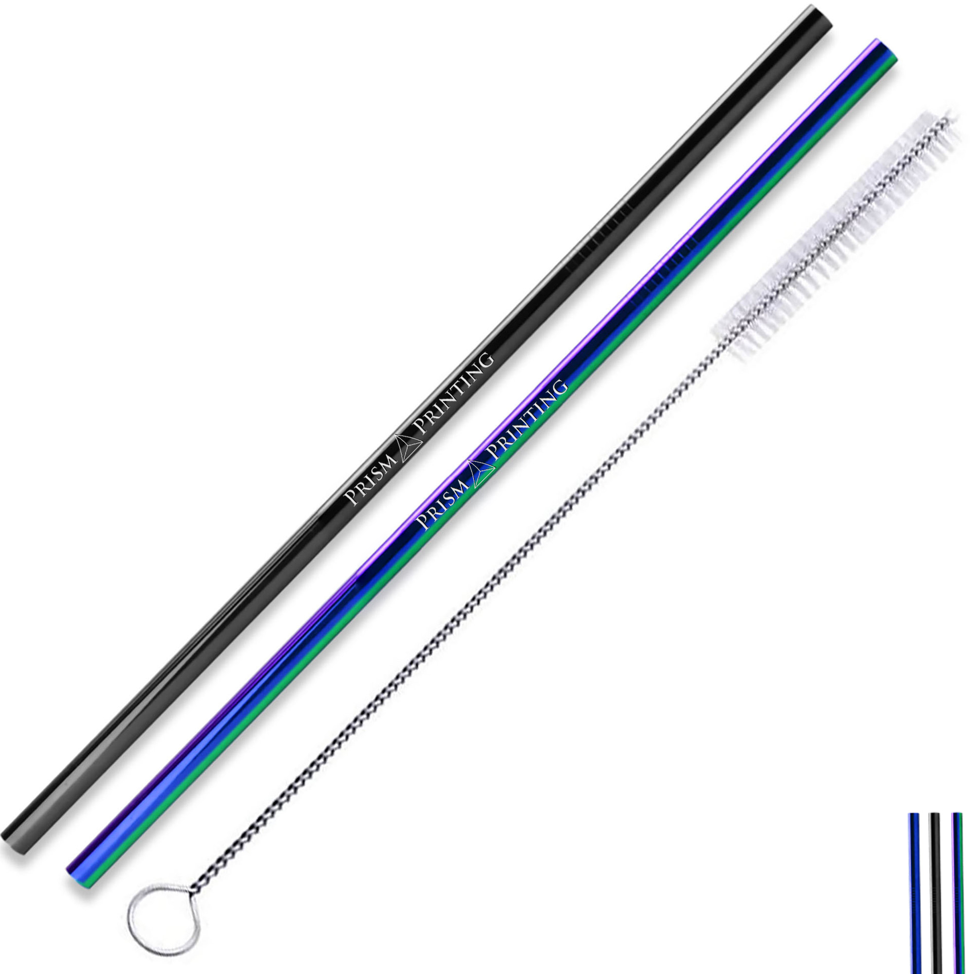 Product Photo 1 Set of 2 Colorful Stainless Steel Straws  w/ Cleaning Brush
