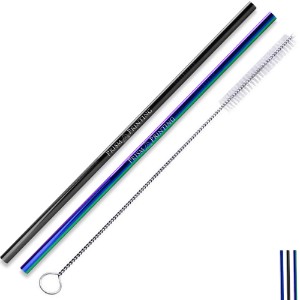 Set of 2 Colorful Stainless Steel Straws  w/ Cleaning Brush - WB2438