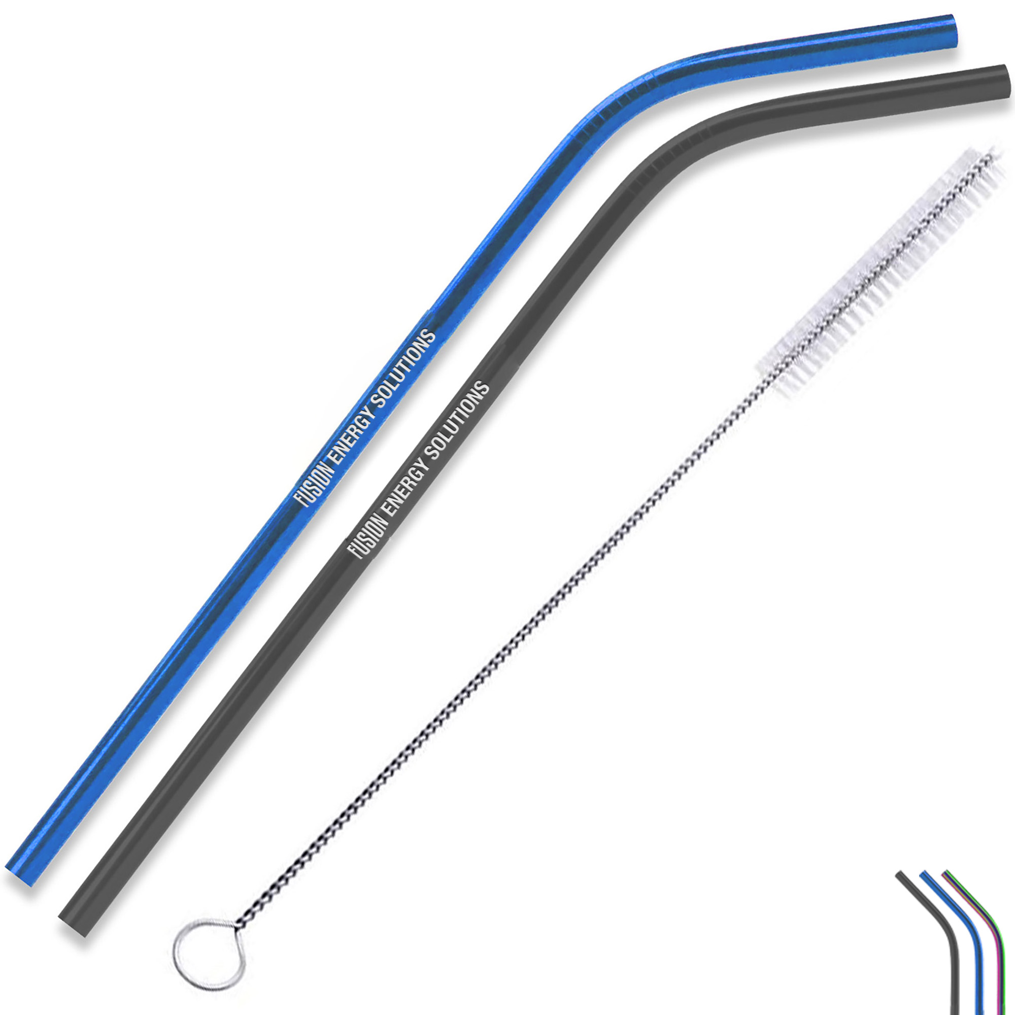 Product Photo 1 Colorful Bent Stainless Steel 2-Piece Straw Set w/ Cleaning Brush