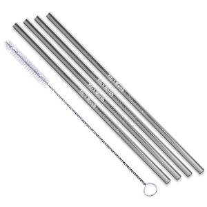 Stainless Steel 4 Piece Straw Set w/ Cleaning Brush - WB2440