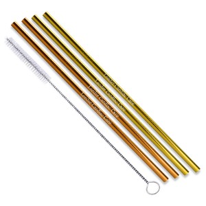 Gold & Copper Stainless Steel 4 Piece Straw Set w/ Cleaning Brush - WB2442
