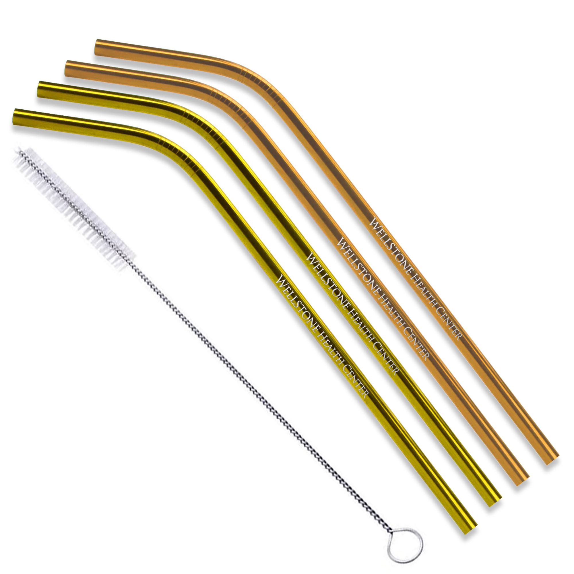 Product Photo 1 Gold & Copper Stainless Steel 4 Piece Bent Straw Set w/ Cleaning Brush