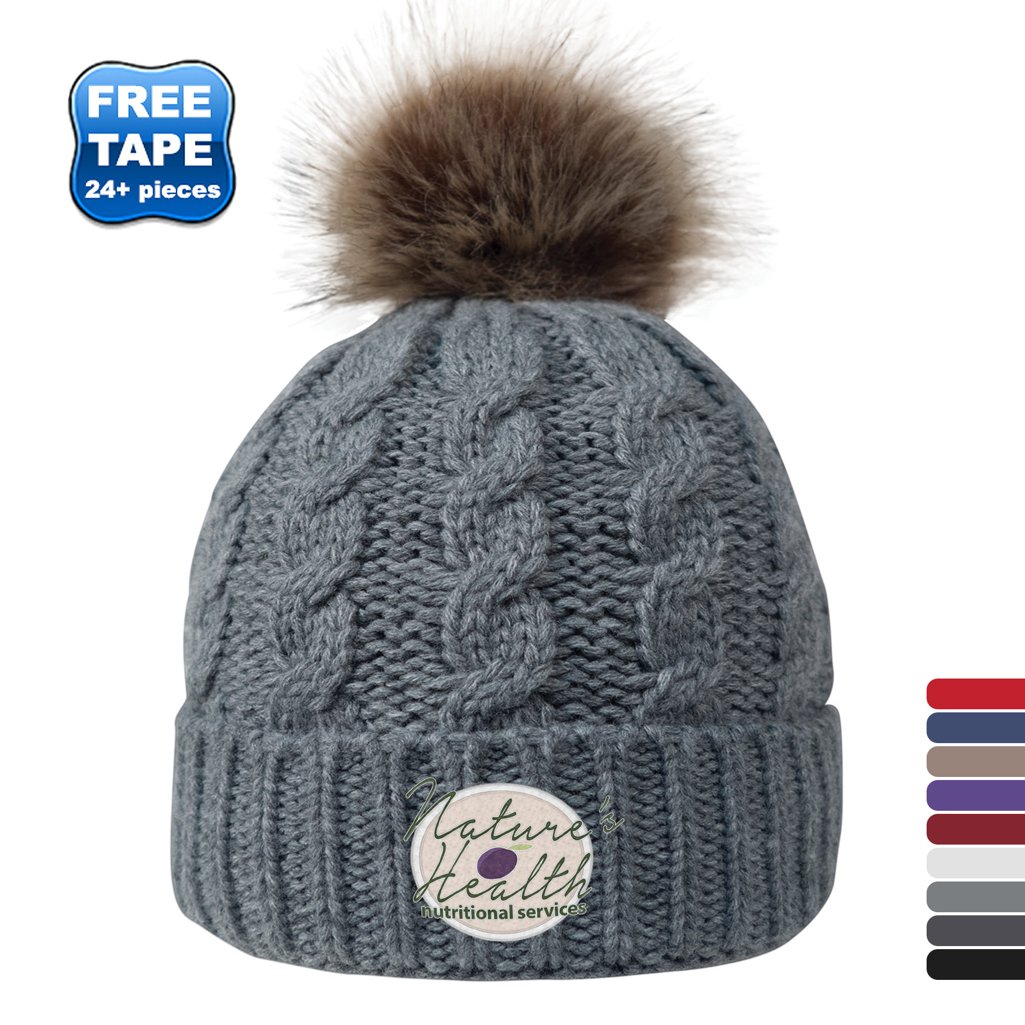 Product Photo 1 Cable Knit Faux Fur Pom Beanie