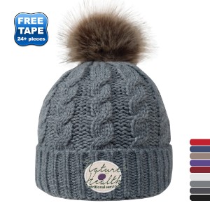 Cable Knit Faux Fur Pom Beanie - AM4260