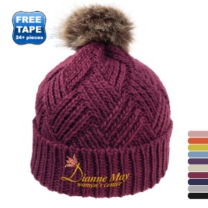Cross Hatch Beanie with Faux Fur Pom - AM4265