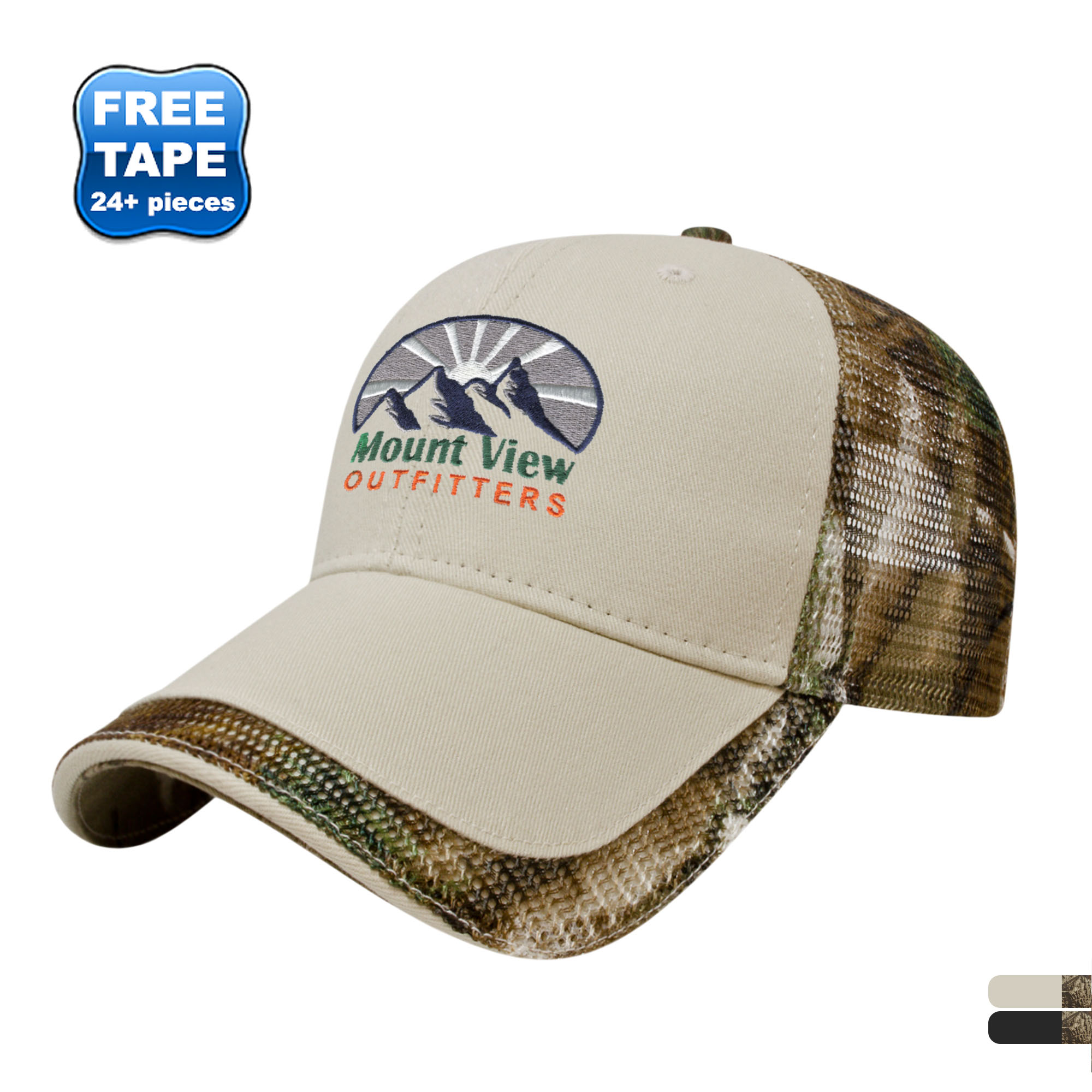 Product Photo 1 Solid Front Camo Constructed Cap with Camo Mesh Back and Detailing