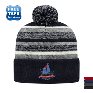 Alternating Stripe Fleece Lined Knit Beanie with Pom - CA1765