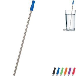 Stainless Steel Straw w/ Colored Tip & Cleaning Brush - HT1368