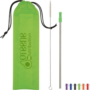Stainless Steel Straw w/ Cleaning Brush & Pouch - HT1372