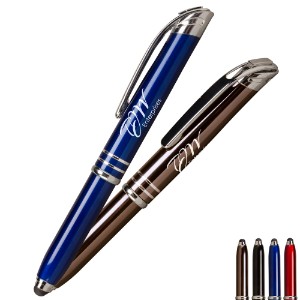 Zentrio® Triple Function Pull Cap Metal Pen w/ LED Light & Stylus - HB2784