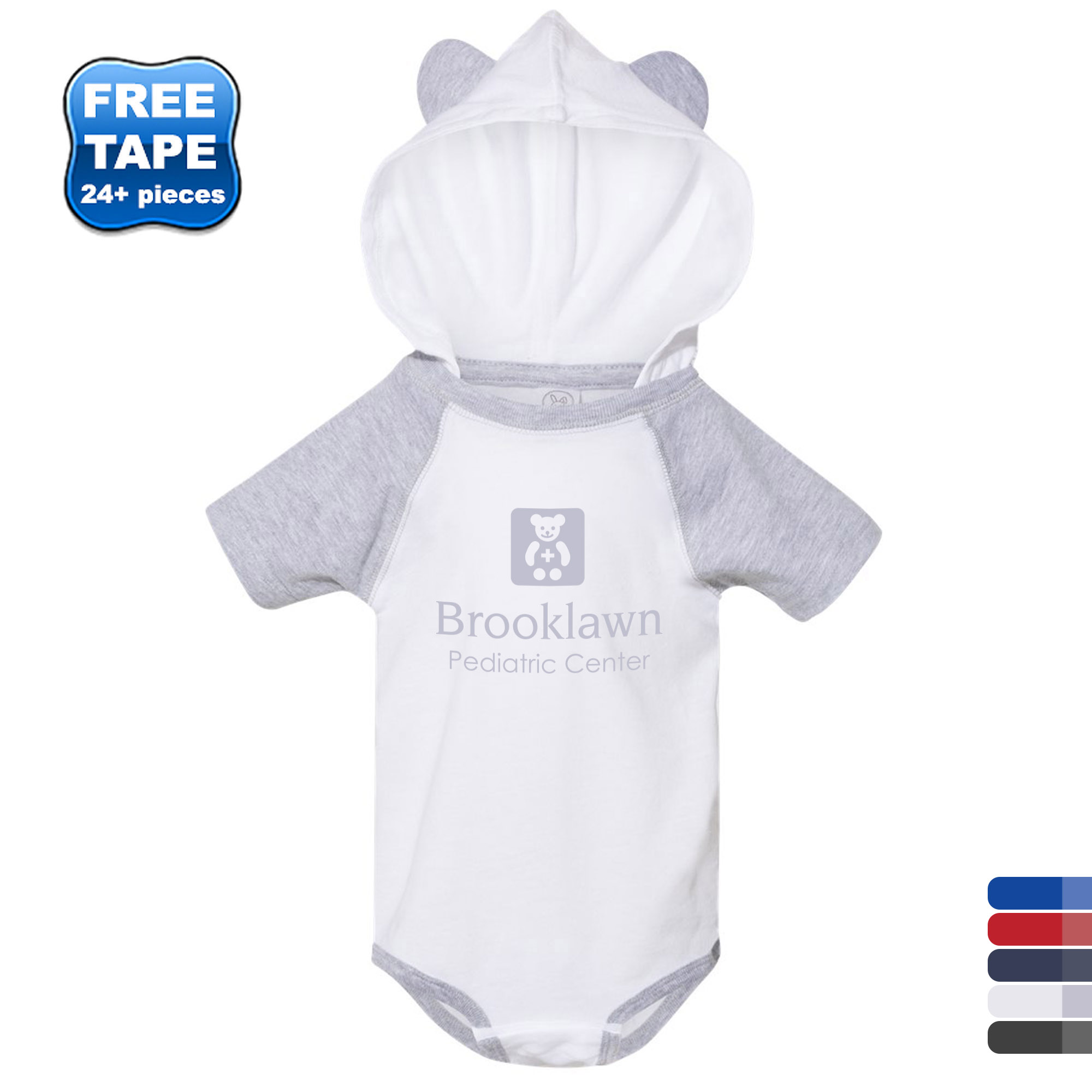 Product Photo 1 Rabbit Skins® Ringspun Cotton Short Sleeve Raglan Bodysuit with Hood & Ears