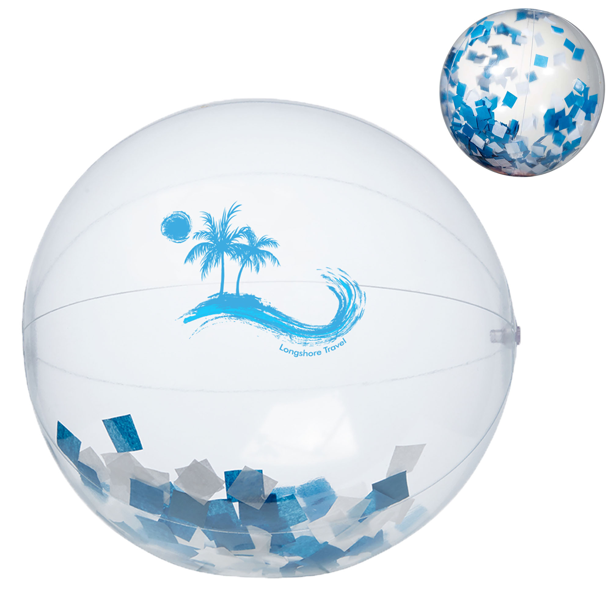 Product Photo 1 Blue And White Confetti Filled Clear Beach Ball, 16"